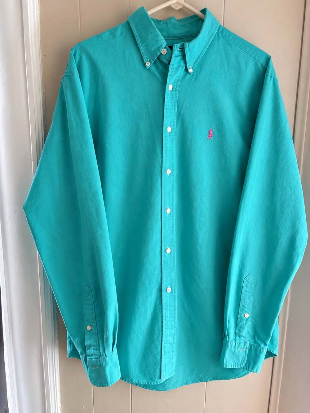 Ralph Lauren Long Sleeve Button-Down Shirt Size XL Teal Pink Pony